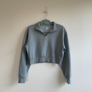 Aritzia Tna Gd Quicksilver Blue Cozy Fleece Perfect 1/4 Zip Sweatshirt